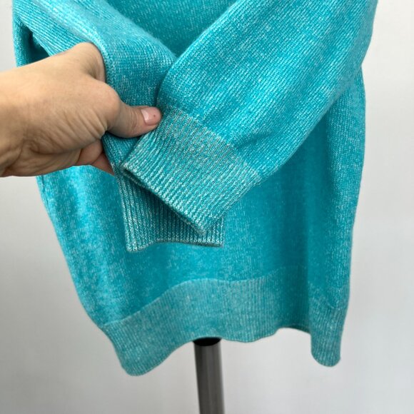 Sz M- J. Crew Italian Cashmere V-Neck 3/4 Sleeve Turquoise Slim Fit Knit Sweater - Picture 4 of 10